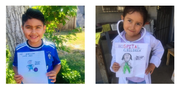 Two West Fresno Elementary Students dress up for Spirit Week. One student dressed up as a Doctor and another as a soccer player.